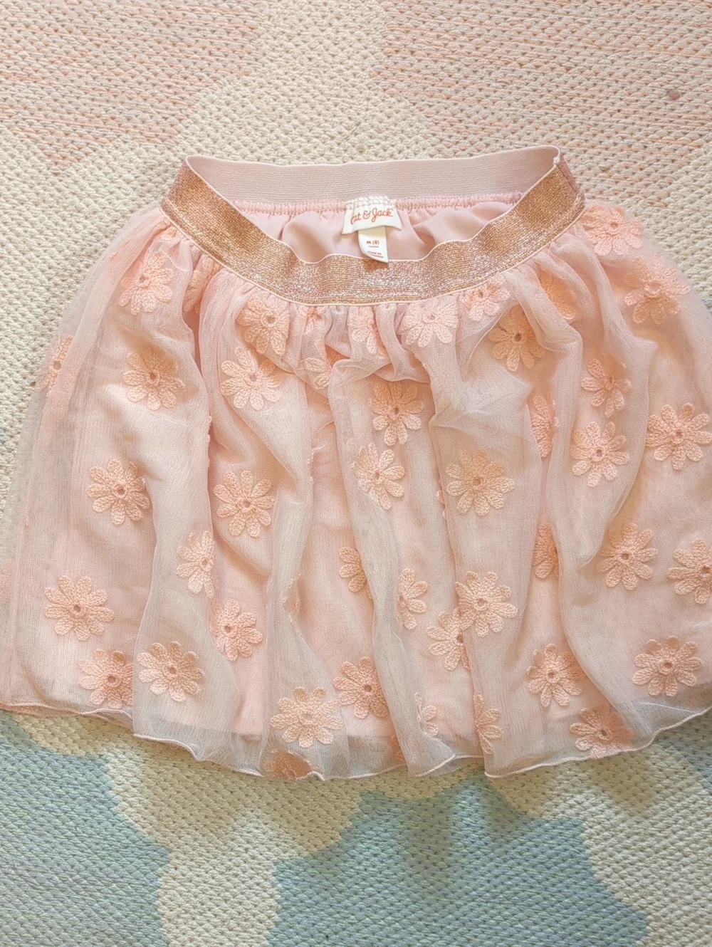 Cat & Jack Peach Floral Tulle Skirt with Shimmer Waistband